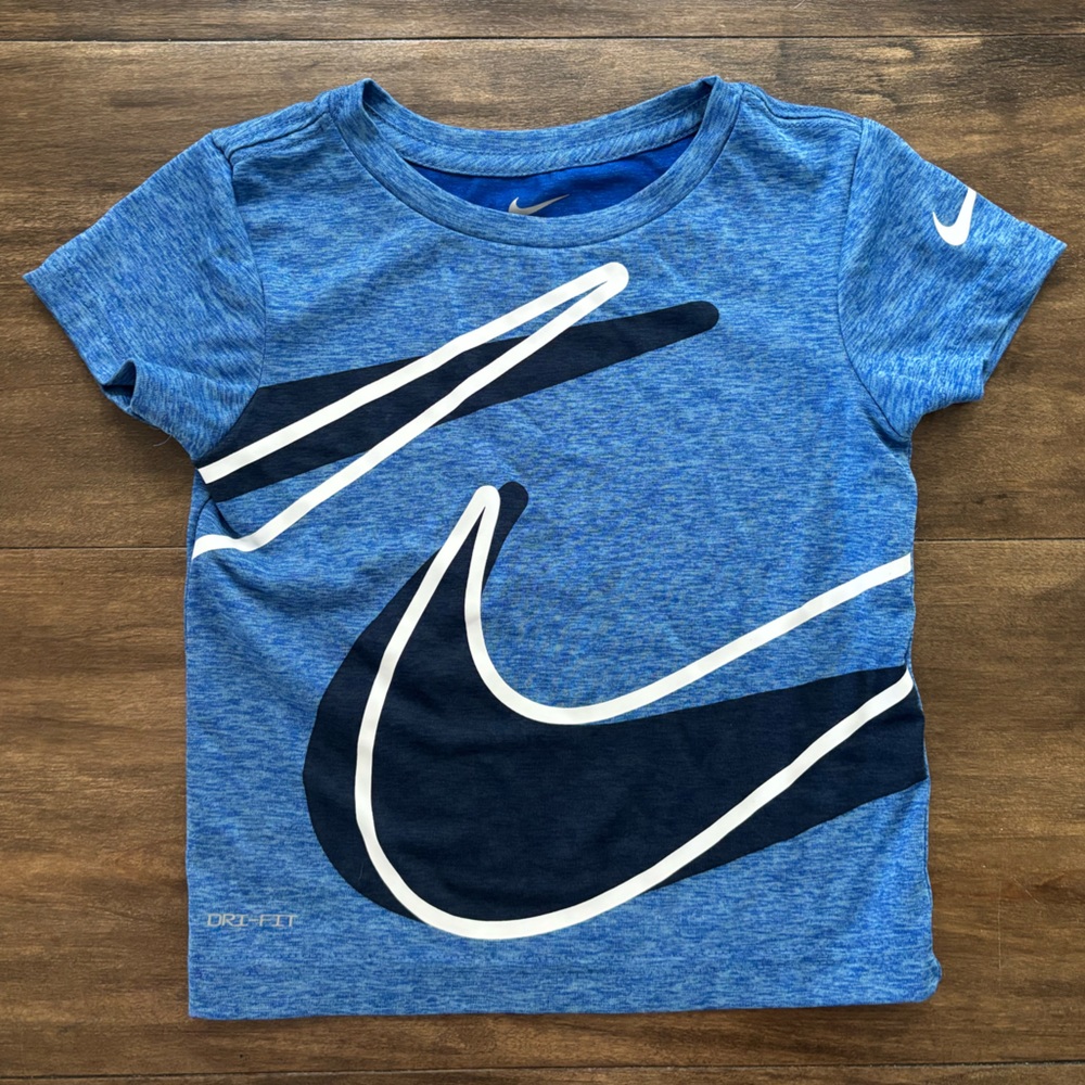 Nike Dri-fit Kids Heathered Blue T-Shirt with Bold Logo